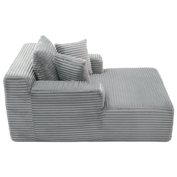 English Elm Full- Corduroy Chaise Lounge Sofa Bed 48.8" Deep Seating Modern Sleeper with Plush Pillows Grey N719P288545E