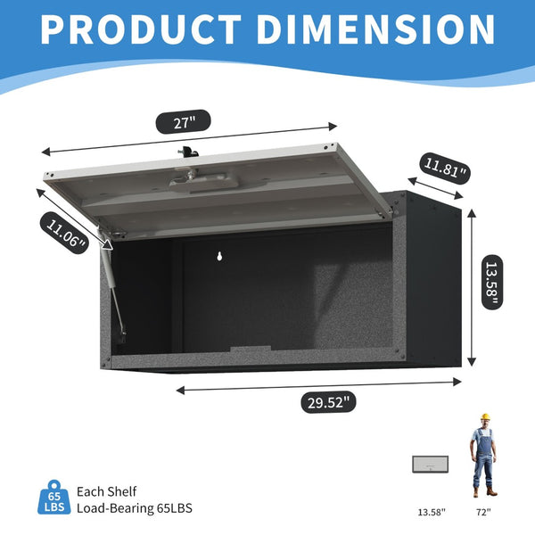 English Elm Heavy Duty Wall Mounted Steel Cabinet Locking Lift Door Garage Workshop Storage Black+ Gray T2398P236483