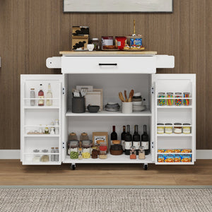 English Elm Kitchen island rolling trolley cart with drawer, doors, adjustable shelves, towel & spice rack, white - durable UV finish, 80 lb load capacity, easy assembly W282P163314