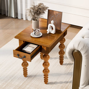 English Elm Solid Wood Mid-Century End Table with Drawer, Narrow Sofa Side Table, Easy No-Tool Assembly, Sturdy Natural W1202P317456