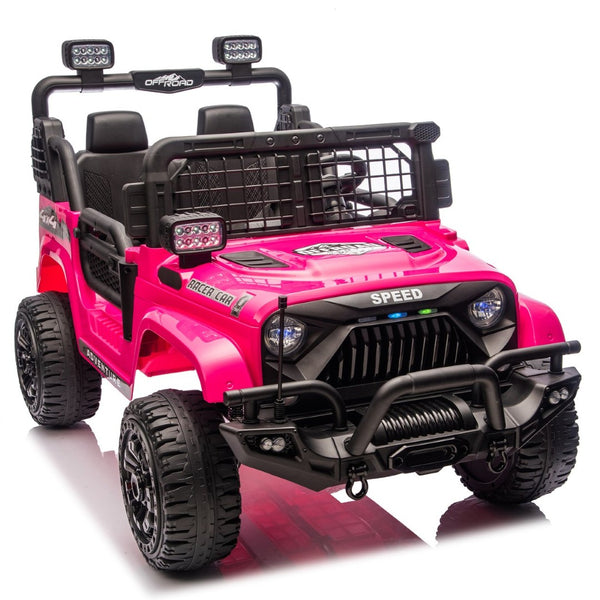 English Elm 24v Dual Motor Two Seat Kids Electric Ride on Car with Remote Control and Bluetooth Audio Pink W1578P305898