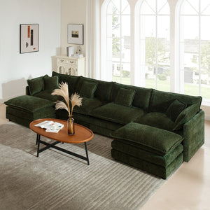 English Elm Comfort Modular U-shape Sectional Sofa in Sage Green Chenille with Double Ottomans W714S00469