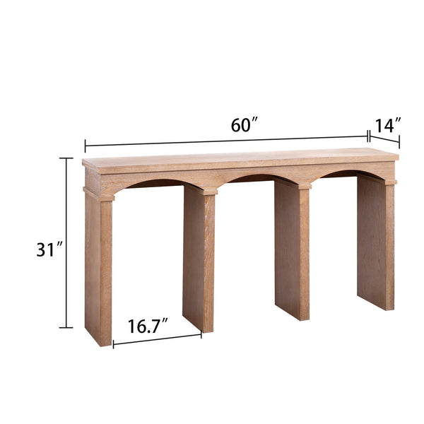 English Elm Rustic Archway Console Table 60" Long Narrow Sofa Table with Arched Legs, Natural Wood Finish, Stable Hallway Foyer Piece W2729P330225