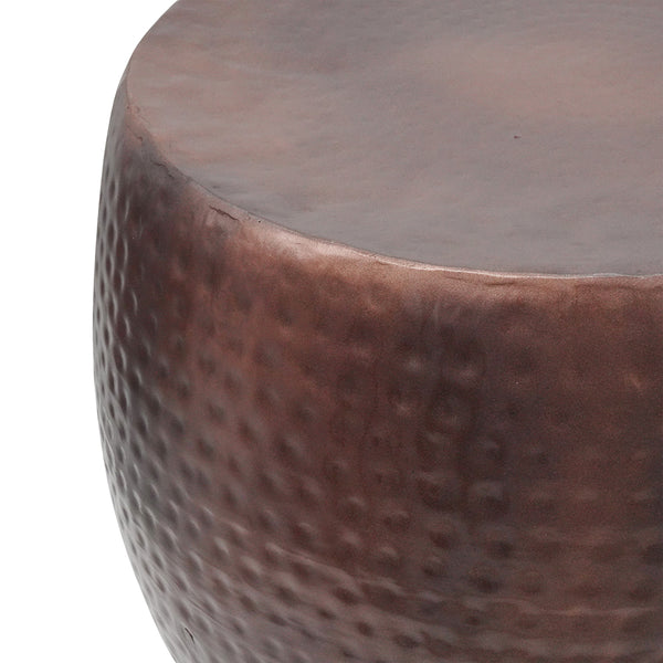 English Elm D19.5x16" Nuria Hammered Accent Table — Versatile Short Pedestal for Plants, Seating, Global-Inspired Decor W2078P410078