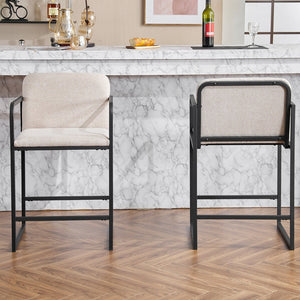 English Elm Set Of 2 Modern Upholstered Counter-Height Bar Stools With Armrests - Stylish & Comfortable Dining Chairs W1901P225273-GIGA