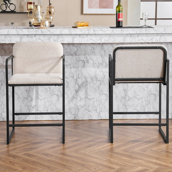 English Elm Set Of 2 Modern Upholstered Counter-Height Bar Stools With Armrests - Stylish & Comfortable Dining Chairs W1901P225273-GIGA