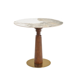 English Elm Modern Round Dining Table - Elegant Sintered Stone Top With Wooden Legs & Gold Base For 2 People W1535S00573