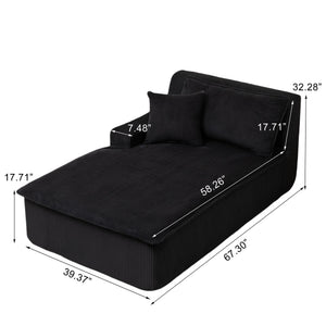 English Elm Right Armrest Chaise lounge chair sleeper with high-density foam, corduroy, no assembly, vacuum-ready Black W1170P333284