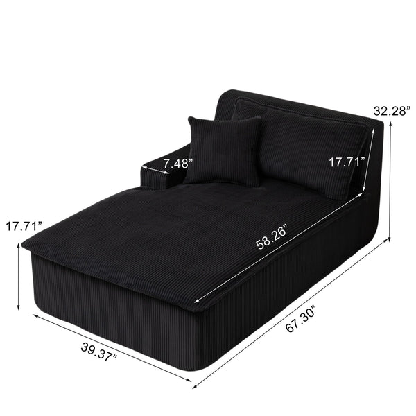 English Elm Right Armrest Chaise lounge chair sleeper with high-density foam, corduroy, no assembly, vacuum-ready Black W1170P333284