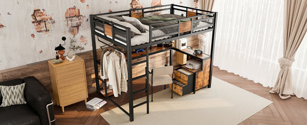 English Elm Twin House Bunk Bed with Slide Storage Stairs and Safety Rails for Kids Rooms W1580S00432