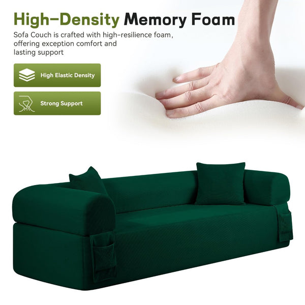 English Elm 3seater Corduroy Cloud Sofa No Assembly Pillow Soft Seating for Apartments and Living Rooms Green W3396P483187