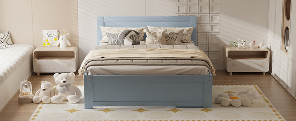 English Elm Full Size Platform Bed with Storage Drawers & Shelves, Gray MDF Construction, 400lb Capacity, Sturdy Design N709P214183E