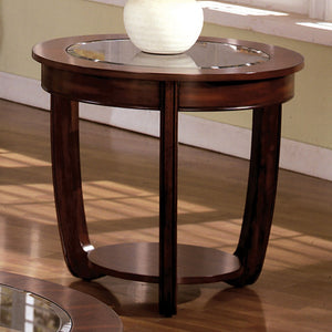 English Elm Dark Cherry Round End Table Beveled Glass Top Open Shelf Transitional Living Room B011P246325