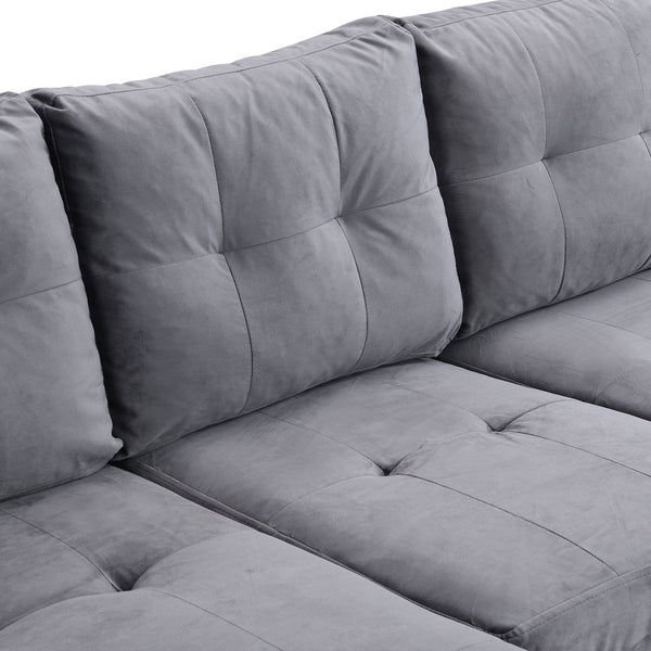 English Elm Sectional PU Sofa Set with L-Chaise, Built-In Cup Holders, Thick Foam Cushions, Modern 4-Seater Comfort Grey 60.62 L x 29.52 W x 13.78 H W2297S00017
