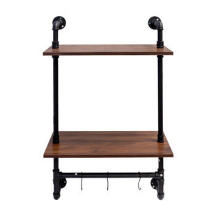 English Elm Industrial Pipe Shelf 3-Tier Wall Mounted Rustic Wood Display with 8 Open Shelves & 3 Hooks — Farmhouse Decor, Kitchen, Bedroom Storage (28.35x15.35x11.22) W331P279737