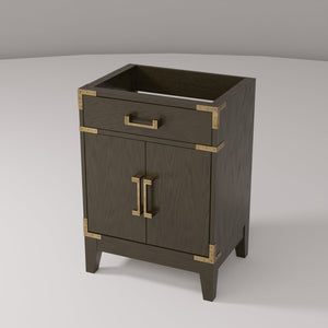 English Elm Brown Oak Single Bath Vanity - Compact 24" W Ready-To-Install Unit With Soft-Close Storage Cabinet B2731P259738