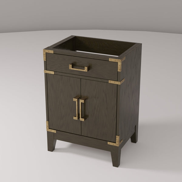 English Elm Brown Oak Single Bath Vanity - Compact 24" W Ready-To-Install Unit With Soft-Close Storage Cabinet B2731P259738