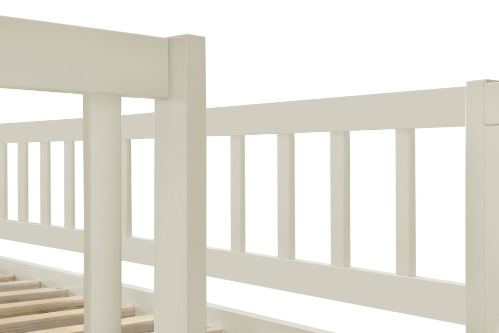 English Elm Twin Over Full Stairway Bunk Bed With Trundle & Storage – Stylish Cream Design For Kids & Teens K495S00004-GIGA