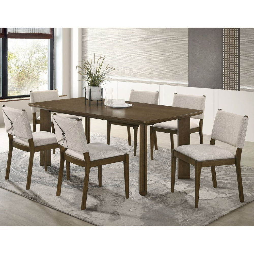 English Elm Crispin 7 Piece Rectangular Dining Set with Ivory Upholstered Chairs for Six B062S01762