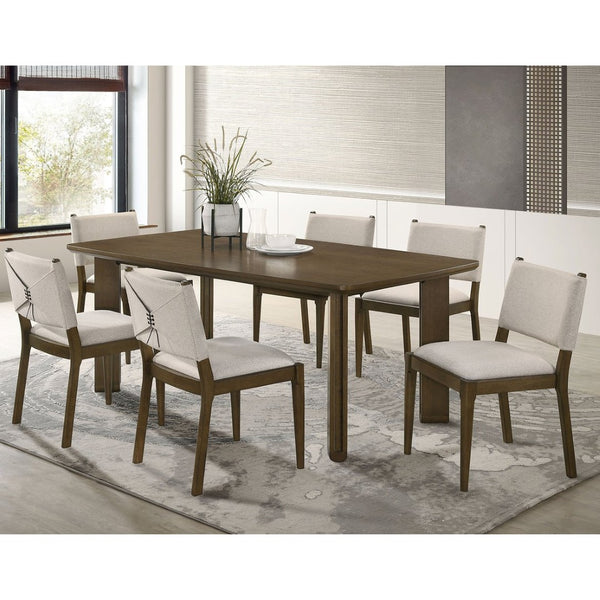 English Elm Crispin 7 Piece Rectangular Dining Set with Ivory Upholstered Chairs for Six B062S01762