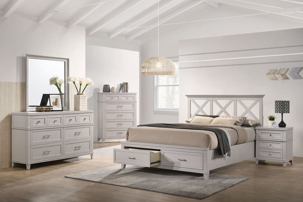 English Elm King Solid Wood Storage Bed with X Headboard, Poplar & Rubberwood Frame, Transitional Design Elegance Gray 84 L x 19.75 W x 17 H B2699S00030