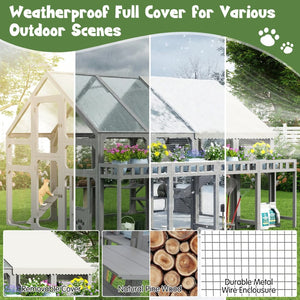 English Elm Large Walk-in Pine Wood Catio Enclosure with Platforms Resting Boxes and Planter Grey N704G201619E