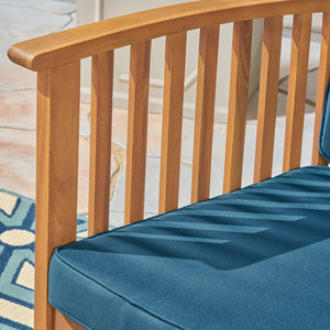 English Elm Christopher Knight Home® - CASA Acacia Loveseat with Waterproof Fabric Cushions Rustic Acacia Frame, Open Slat Patio Seating Comfort Brown+Teal 63308.00DT