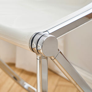 English Elm Used Ancient White Folding Stool - Transparent Retro Acrylic Portable Stackable Multiuse Seat W3318P308298