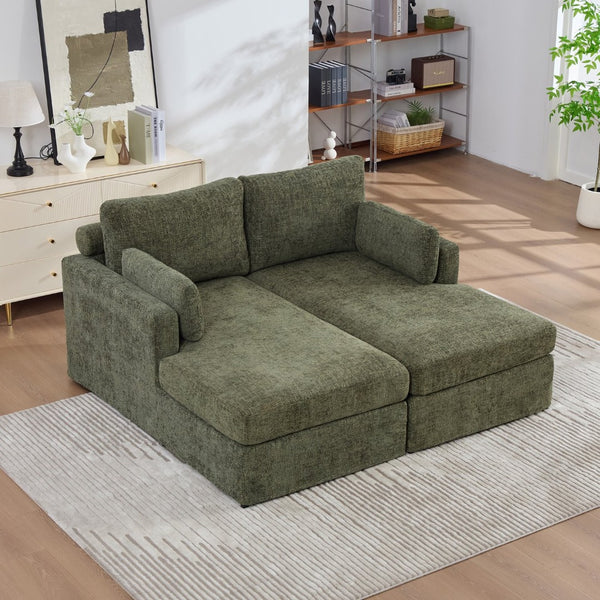 English Elm 63.39" Chenille Convertible Sofa Bed with Pocketed Spring Cushions for Modern Living Spaces Green W3189S00030