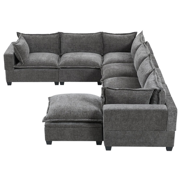 English Elm 118'' Modular Sectional Sofa with Movable Storage Ottoman, 7-Seat U-Shaped Chenille Couch for Cozy Living Gray N723S8893E