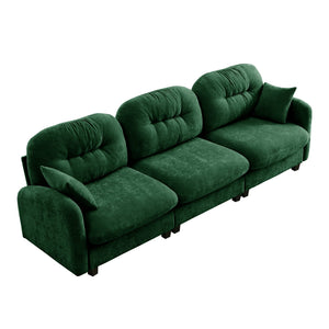 English Elm Three-Seate modular sectional sofa with plush chenille, tufted back, ergonomic support, wooden base Green W714S01397