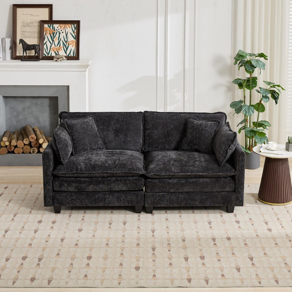 English Elm Cloud Modular Sofa Two Seat Chenille Upholstered Couch for Living Room Lounge Black W1143P310493