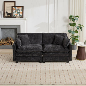 English Elm Cloud Modular Sofa Two Seat Chenille Upholstered Couch for Living Room Lounge Black W1143P310493