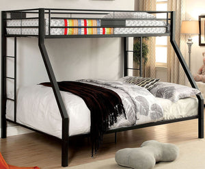 English Elm Black Metal Twin-Over-Queen Bunk Bed with Reinforced Rails, Attached Ladder and Extra Leg Support for Safety Black 81 L x 17 W x 6 H B2741S00377