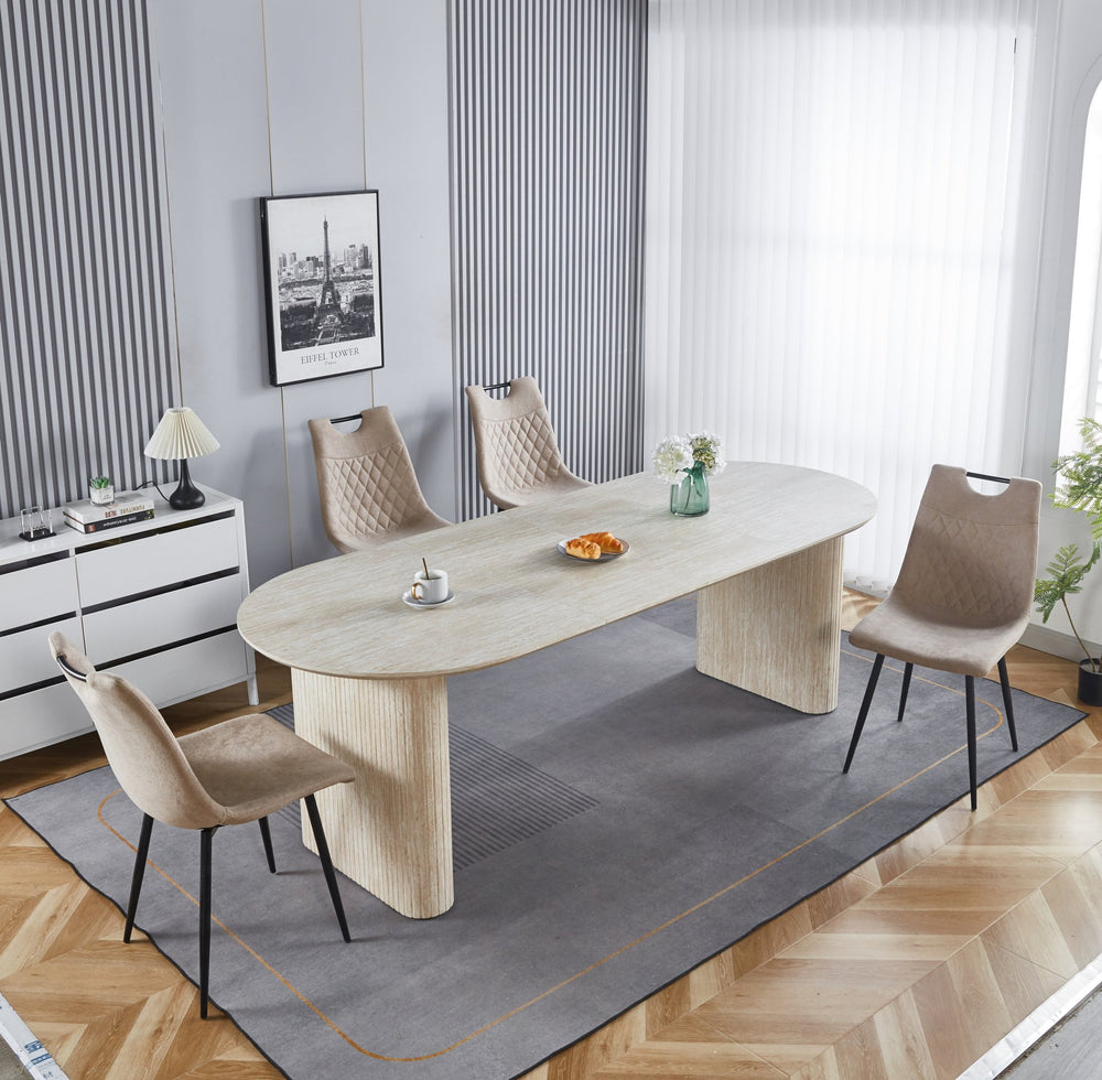 English Elm Extensible Ameican White Oak MDF Pedestal Dining Table for 4-6, Stylish Durable Coffee & Office Use W234S00083