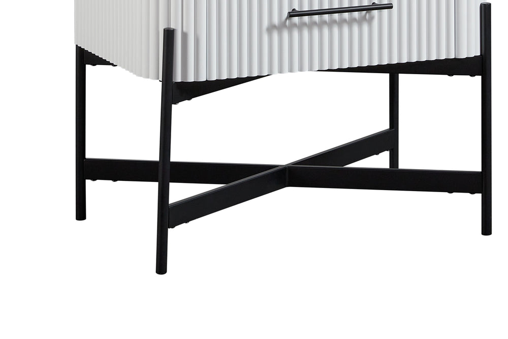 English Elm 2 Drawer Nightstand with USB Type C — White Solid Wood & MDF, Reeded Fronts, Cedar Lined Drawer, Metal Base B2699P270991