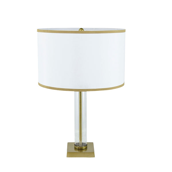 English Elm 16x16x24" Gold and White Table Lamp with Glass Cylinder, Pedestal Base & White Drum Shade — Elegant Bedside Accent ламп W2078P399251