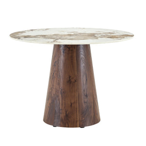 English Elm Table and Chair Set 42 Inch Round Stone Top with Rope Woven Wishbone Dining Seats W2920S00146