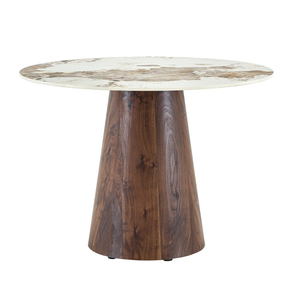 English Elm Table and Chair Set 42 Inch Round Stone Top with Rope Woven Wishbone Dining Seats W2920S00146