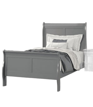 English Elm Gray Sleigh Bed Queen Size Wooden Frame with Elegant Louis Philippe Design for Classic Bedrooms Gray,Grey 27 L x 55 W x 6 H B2741S00584