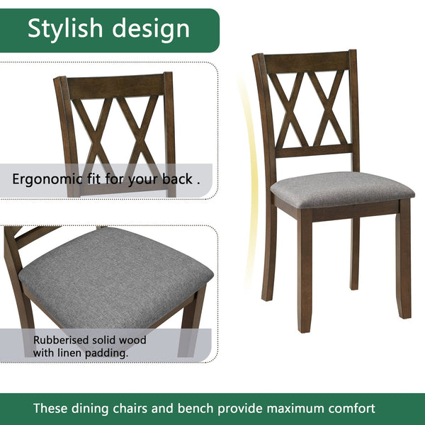 English Elm Elegant 5-Piece Walnut Dining Table Set With 4 Upholstered Chairs For Stylish Family Meals & Gatherings W1998S00077