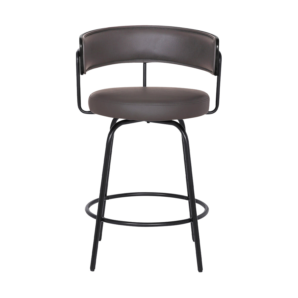 English Elm Helvra 26" Gray Faux Leather Swivel Barstool with Footrest, Metal Frame, Cushion Comfort Finish B2736P354380