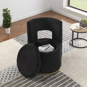 English Elm 360° Swivel Accent Chair with Hidden Storage Velvet Curved Seat and Gold Metal Base for Room Comfort Black W1420P143734