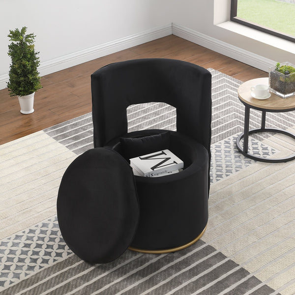 English Elm 360° Swivel Accent Chair with Hidden Storage Velvet Curved Seat and Gold Metal Base for Room Comfort Black W1420P143734