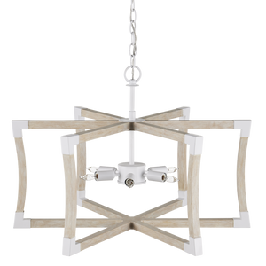 Bastian Sandstone Lantern - Elegant Arts & Crafts Inspired Chandelier in Sugar White and Wood Finish