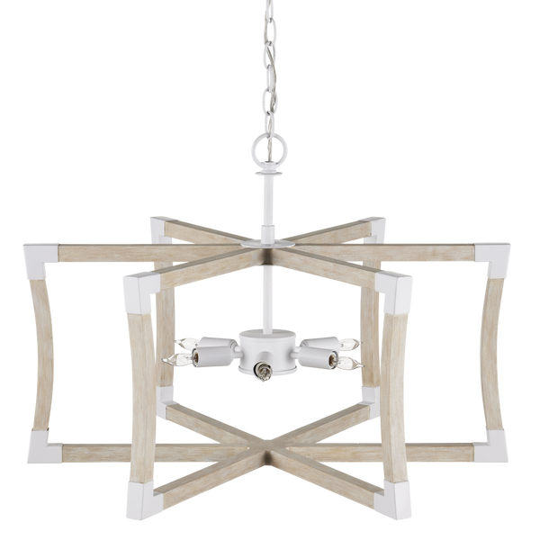 Bastian Sandstone Lantern - Elegant Arts & Crafts Inspired Chandelier in Sugar White and Wood Finish