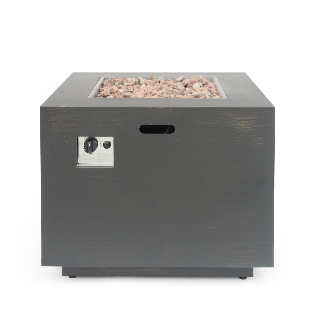 English Elm Christopher Knight Home® - 33" Outdoor Iron Square Propane Fire Pit with Hidden Tank Space, Powder-Coated Brushed Brown, 50,000 BTU Warmth and Durable Design 62837.00BRN-50K