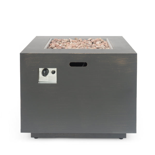 English Elm Christopher Knight Home® - 33" Outdoor Iron Square Propane Fire Pit with Hidden Tank Space, Powder-Coated Brushed Brown, 50,000 BTU Warmth and Durable Design 62837.00BRN-50K