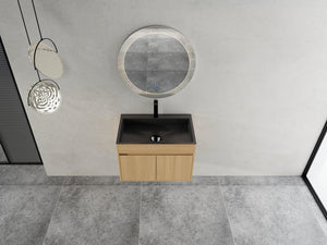 English Elm 28" Wall Mounted Bathroom Vanity with Gun-Gray Stainless Sink, Soft-Close Doors, Plywood, Oak Finish, KD W999P376889