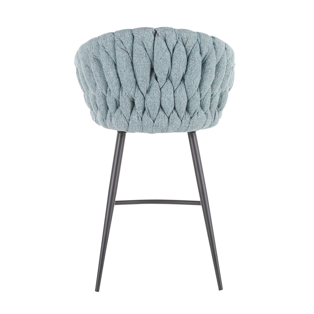 English Elm Braided Matisse Contemporary Counter Stool - Grey Faux Leather & Blue Fabric, Black Metal Frame, Braided Style B202P221807